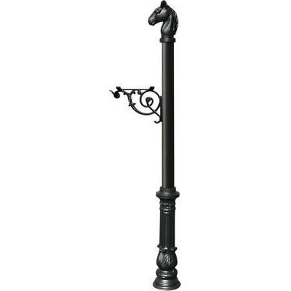 Lewiston Support Bracket Post System with Ornate Base & Horsehead Finial, Black LPST-701-BL